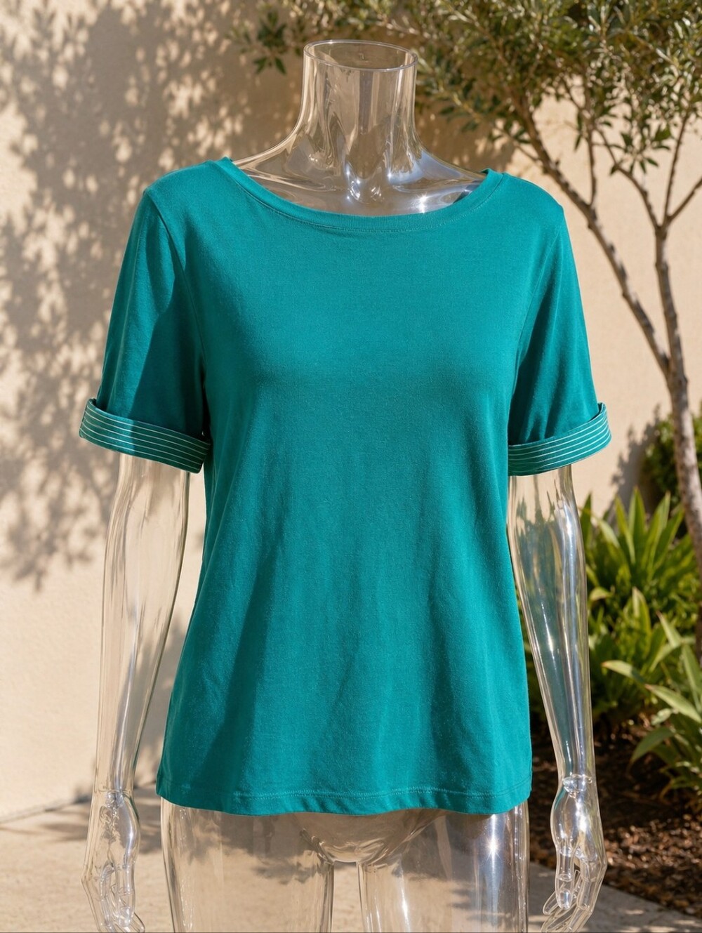White Stag Women’s Large Teal Green Short Sleeve Top Cotton Casual Tee 12-14